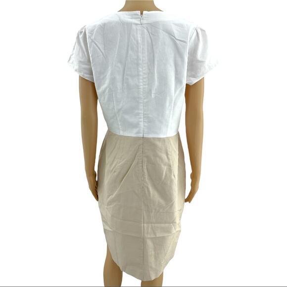 Ann Taylor US 12 Petite Cream LINEN Blend Short Sleeve Sheath Midi Dress NWT - Picture 3 of 10